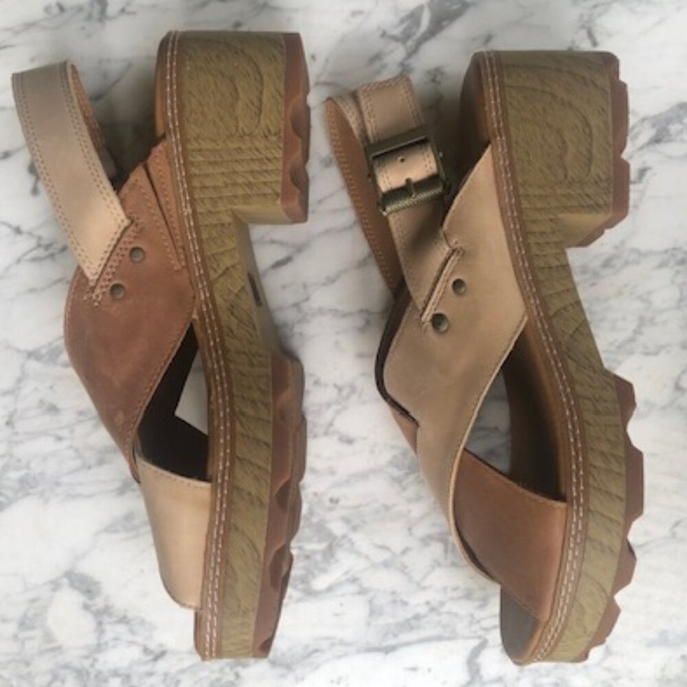 CAT Caterpillar LIA Women's Leather Heeled Sandal Shoe Tan/Beige/Brown Size 11 - Picture 4 of 16